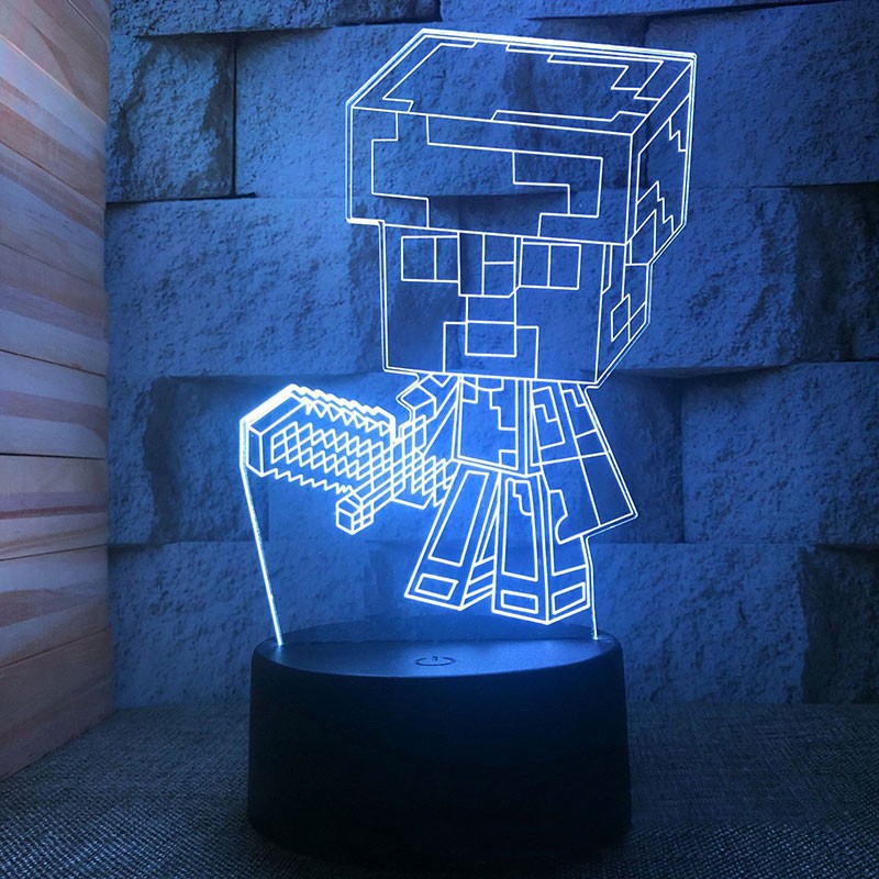 Lampe Minecraft 3D : Mini Personnage avec Épée